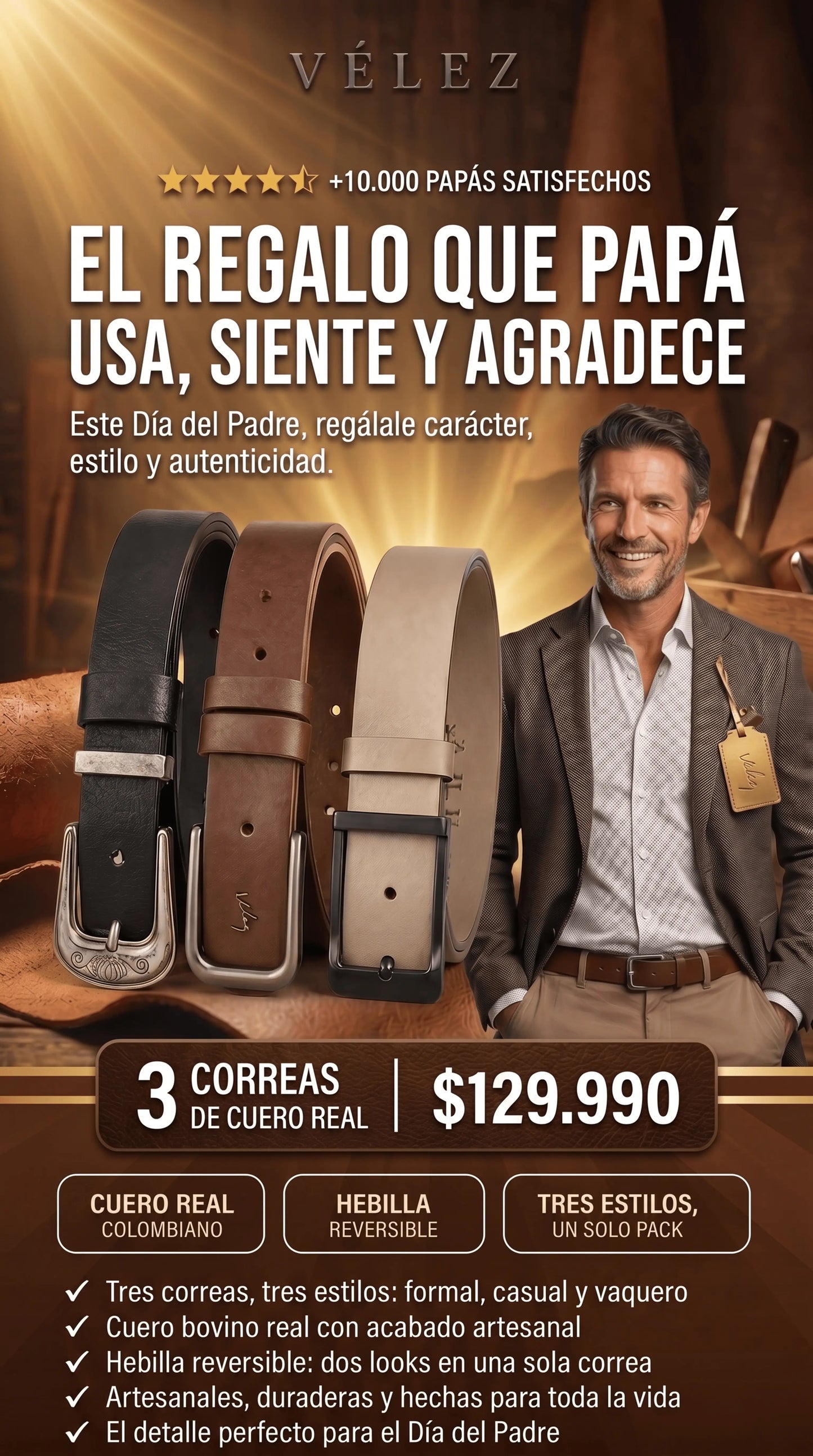 Pack x 3 correas Velez - El mejor regalo para papá