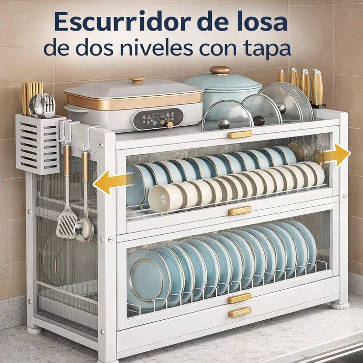 ESCURRIDOR DE LOZA 2 NIVELES CON TAPA
