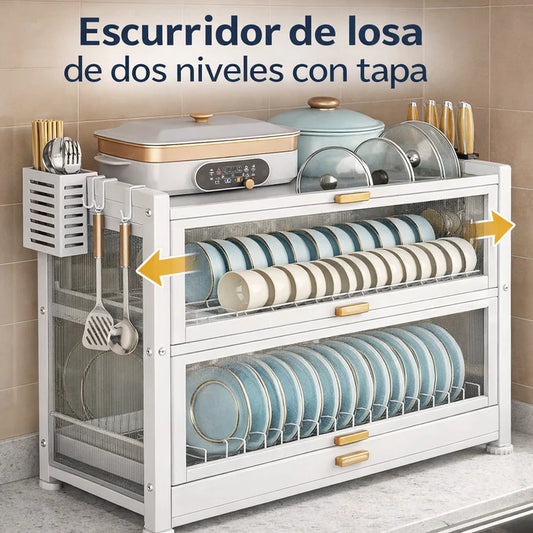 ESCURRIDOR DE LOZA 2 NIVELES CON TAPA