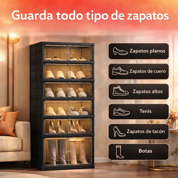 Zapatero portátil organizador con puerta transparente magnética 6 Niveles